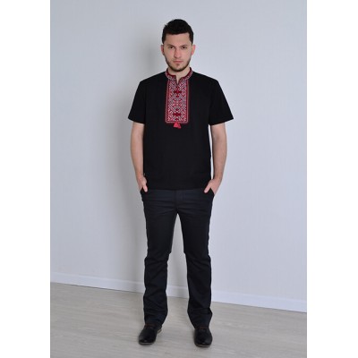 Embroidered t-shirt for men "Traditions" red on black